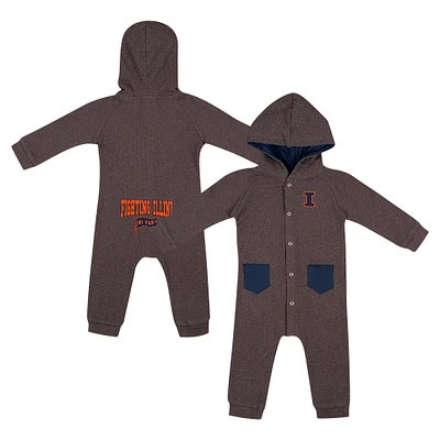 Newborn & Infant Colosseum Charcoal Illinois Fighting Illini Zando-Zan Waffle Full-Snap Hooded Romper