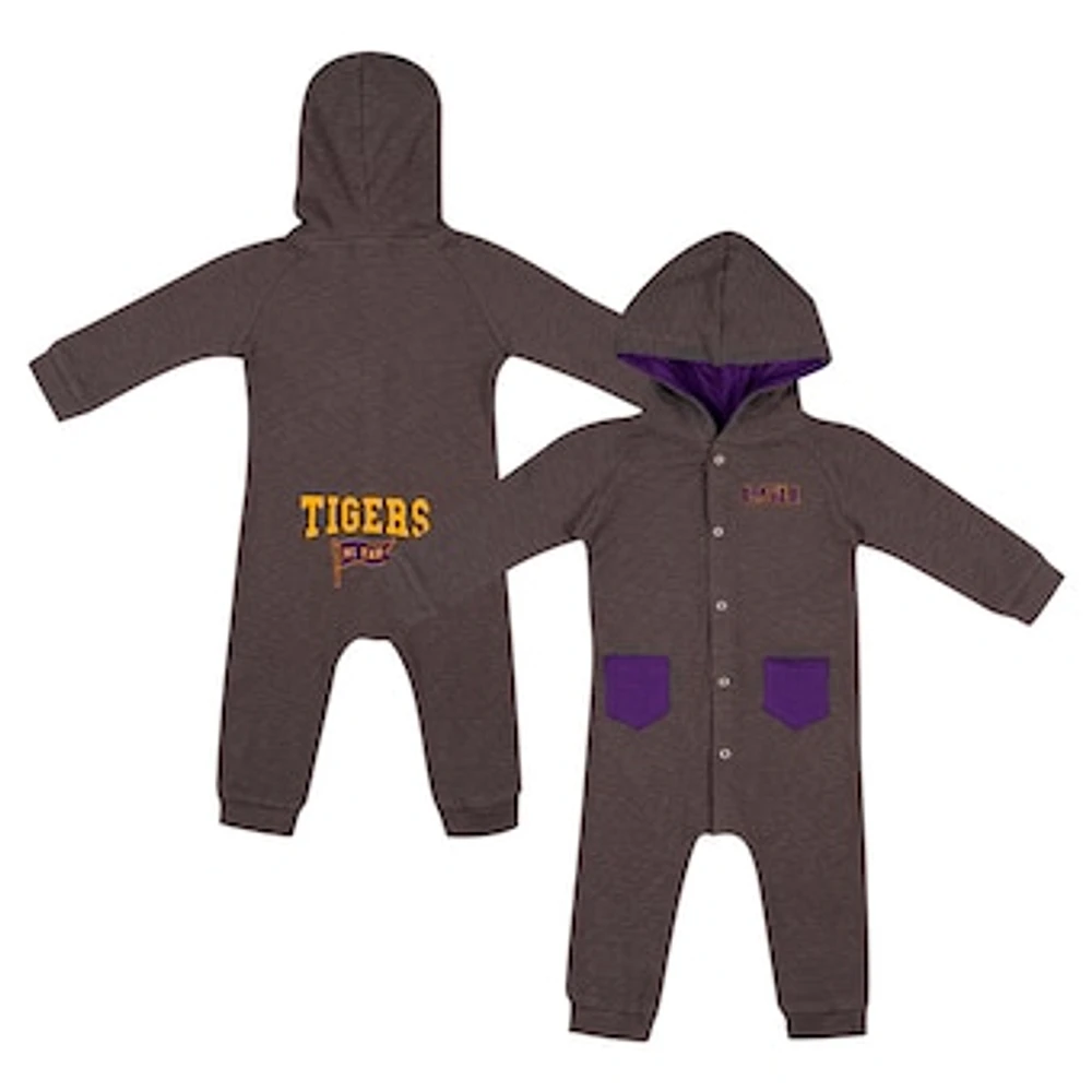 Newborn & Infant Colosseum Charcoal LSU Tigers Zando-Zan Waffle Full-Snap Hooded Romper