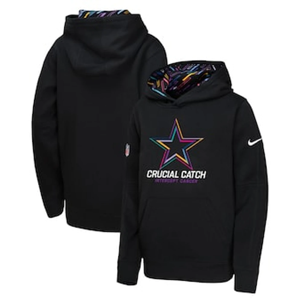 Youth Nike  Black Dallas Cowboys 2024 NFL Crucial Catch Pullover Hoodie