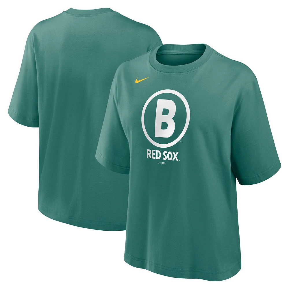 Women's Nike Green Boston Red Sox 2025 City Connect Logo Boxy T-Shirt