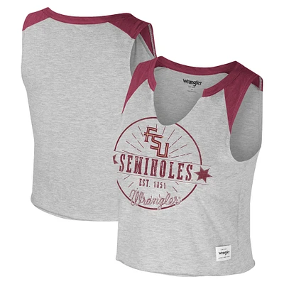 Women's Colosseum x Wrangler Heather Gray Florida State Seminoles Vintage Muscle Cropped T-Shirt
