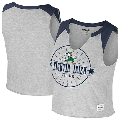 Women's Colosseum x Wrangler Heather Gray Notre Dame Fighting Irish Vintage Muscle Cropped T-Shirt