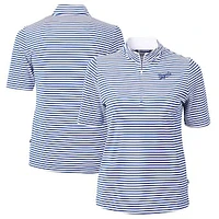 Women's Cutter & Buck Royal/White Kansas City Royals  Virtue Eco Pique Stripe Recycled Tri-Blend Quarter-Zip Top