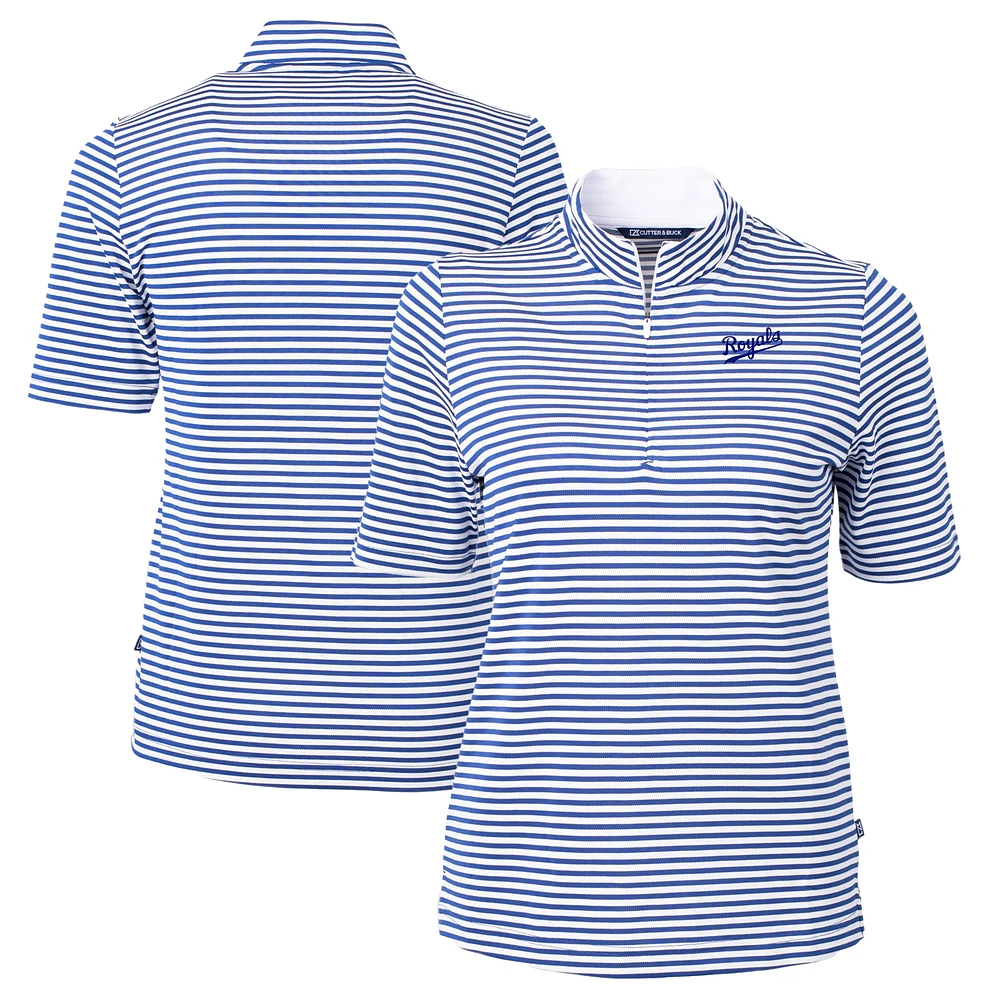 Women's Cutter & Buck Royal/White Kansas City Royals Virtue Eco Pique Stripe Recycled Tri-Blend Quarter-Zip Top