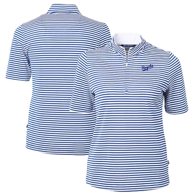 Women's Cutter & Buck Royal/White Kansas City Royals  Virtue Eco Pique Stripe Recycled Tri-Blend Quarter-Zip Top