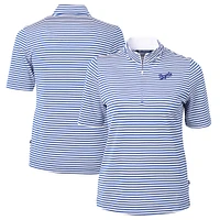 Women's Cutter & Buck Royal/White Kansas City Royals  Virtue Eco Pique Stripe Recycled Tri-Blend Quarter-Zip Top