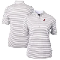 Women's Cutter & Buck Gray/White Cleveland Indians Cooperstown Collection Virtue Eco Pique Stripe Recycled Tri-Blend Quarter-Zip Top