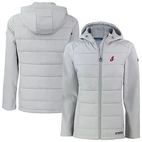 Women's Cutter & Buck Light Gray Cleveland Indians Cooperstown Collection Evoke Hybrid Eco Softshell Recycled Full-Zip Hoodie Jacket