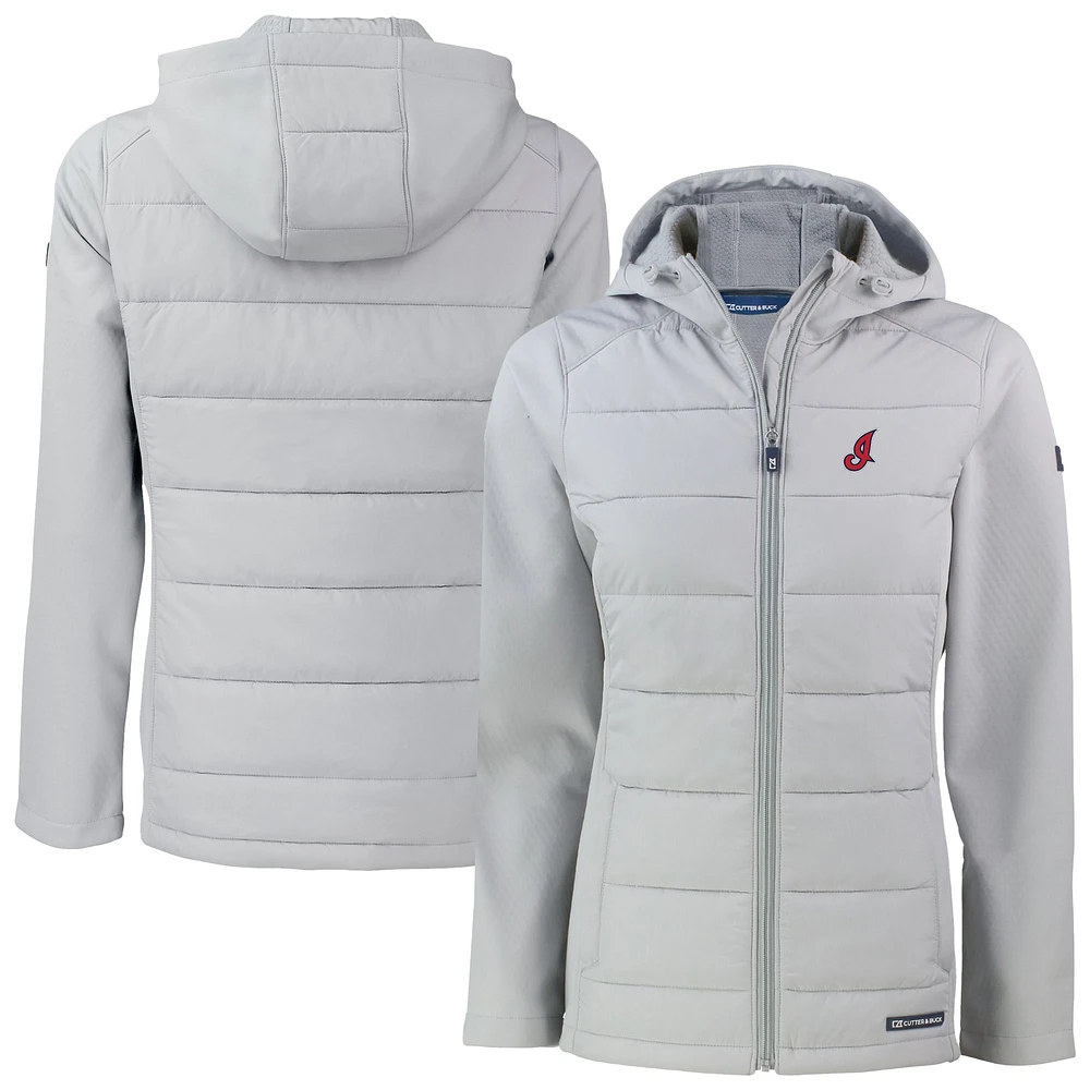 Women's Cutter & Buck Light Gray Cleveland Indians Cooperstown Collection Evoke Hybrid Eco Softshell Recycled Full-Zip Hoodie Jacket