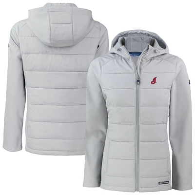 Women's Cutter & Buck Light Gray Cleveland Indians Cooperstown Collection Evoke Hybrid Eco Softshell Recycled Full-Zip Hoodie Jacket