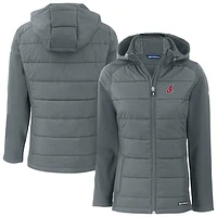 Women's Cutter & Buck Gray Cleveland Indians Cooperstown Collection Evoke Hybrid Eco Softshell Recycled Full-Zip Hoodie Jacket