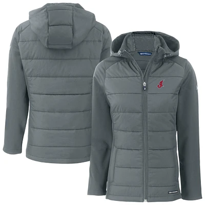Women's Cutter & Buck Gray Cleveland Indians Cooperstown Collection Evoke Hybrid Eco Softshell Recycled Full-Zip Hoodie Jacket