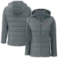 Women's Cutter & Buck Gray Cleveland Indians Cooperstown Collection Evoke Hybrid Eco Softshell Recycled Full-Zip Hoodie Jacket