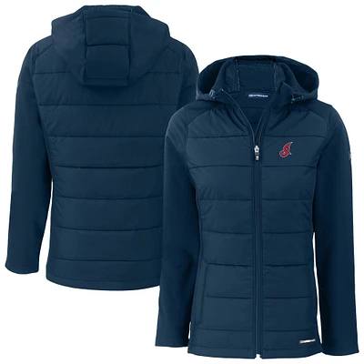 Women's Cutter & Buck Navy Cleveland Indians Cooperstown Collection Evoke Hybrid Eco Softshell Recycled Full-Zip Hoodie Jacket