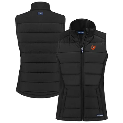 Women's Cutter & Buck  Black Baltimore Orioles Evoke Hybrid Eco PrimaLoft Softshell Recycled Full-Zip Vest