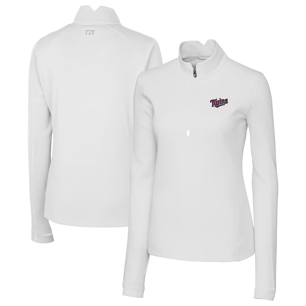 Women's Cutter & Buck White Minnesota Twins Traverse Stretch Quarter-Zip Pullover Top