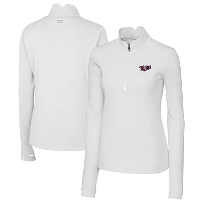 Women's Cutter & Buck White Minnesota Twins  Traverse Stretch Quarter-Zip Pullover Top