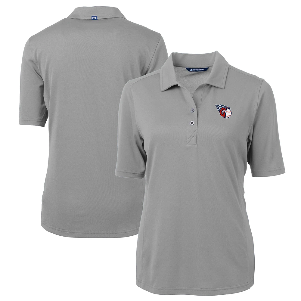 Women's Cutter & Buck Gray Cleveland Guardians DryTec Virtue Eco Pique Recycled Polo
