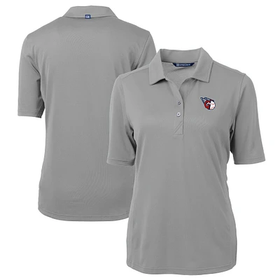 Women's Cutter & Buck  Gray Cleveland Guardians DryTec Virtue Eco Pique Recycled Polo