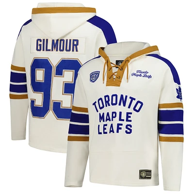 Men's '47 Doug Gilmour Cream Toronto Maple Leafs Blue Line Heritage Name & Number Lace-Up Pullover Hoodie