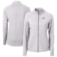 Women's Cutter & Buck  Heather Gray Atlanta Braves Throwback Adapt Eco Knit Hybrid Recycled Full-Zip Jacket