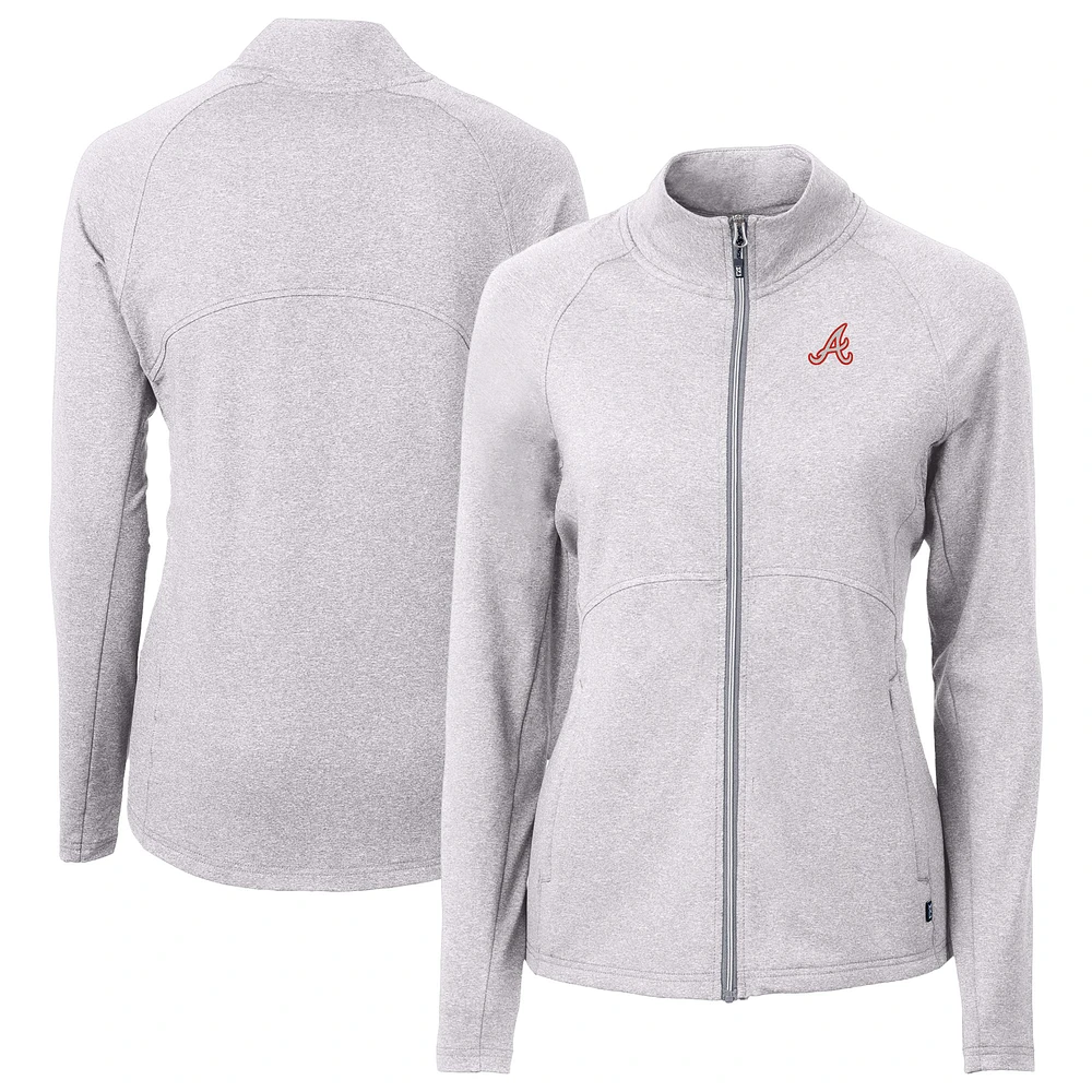 Women's Cutter & Buck Heather Gray Atlanta Braves Throwback Adapt Eco Knit Hybrid Recycled Full-Zip Jacket