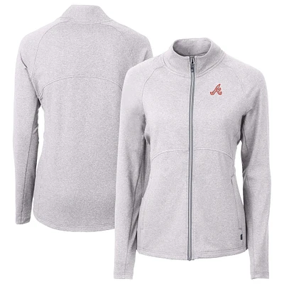 Women's Cutter & Buck  Heather Gray Atlanta Braves Throwback Adapt Eco Knit Hybrid Recycled Full-Zip Jacket