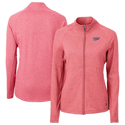 Women's Cutter & Buck  Heather Red Minnesota Twins Throwback Adapt Eco Knit Hybrid Recycled Full-Zip Jacket