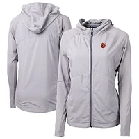 Women's Cutter & Buck Gray Baltimore Orioles  Adapt Eco Knit Hybrid Recycled Full-Zip Hoodie
