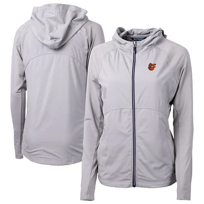 Women's Cutter & Buck Gray Baltimore Orioles  Adapt Eco Knit Hybrid Recycled Full-Zip Hoodie