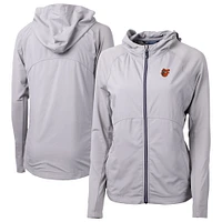 Women's Cutter & Buck Gray Baltimore Orioles  Adapt Eco Knit Hybrid Recycled Full-Zip Hoodie