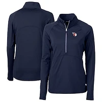 Women's Cutter & Buck Navy Cleveland Guardians  DryTec Adapt Eco Knit Stretch Recycled Raglan Half-Zip Top