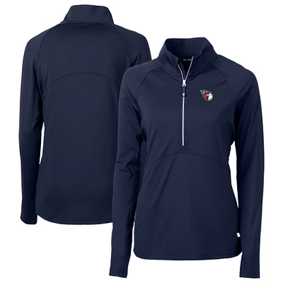 Women's Cutter & Buck Navy Cleveland Guardians  DryTec Adapt Eco Knit Stretch Recycled Raglan Half-Zip Top