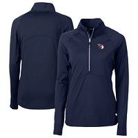 Women's Cutter & Buck Navy Cleveland Guardians  DryTec Adapt Eco Knit Stretch Recycled Raglan Half-Zip Top