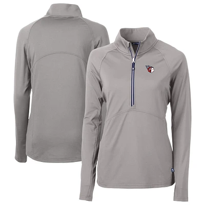 Women's Cutter & Buck Gray Cleveland Guardians  DryTec Adapt Eco Knit Stretch Recycled Raglan Half-Zip Top