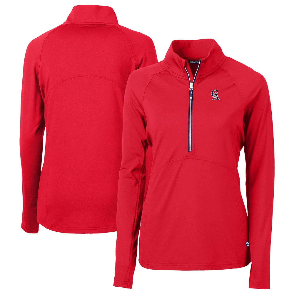 Women's Cutter & Buck Red California Angels Cooperstown Collection DryTec Adapt Eco Knit Stretch Recycled Raglan Half-Zip Top