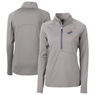Women's Cutter & Buck Gray Los Angeles Dodgers  DryTec Adapt Eco Knit Stretch Recycled Raglan Half-Zip Top