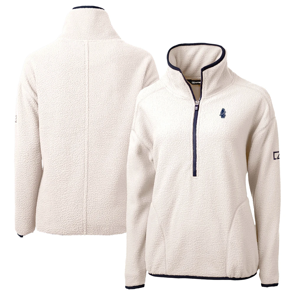 Women's Cutter & Buck Cream Chicago Cubs Cooperstown Collection Cascade Eco Sherpa Fleece Half-Zip Pullover Jacket