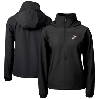 Women's Cutter & Buck Black Cincinnati Reds Cooperstown Collection Charter Eco Recycled Half-Zip Anorak Jacket