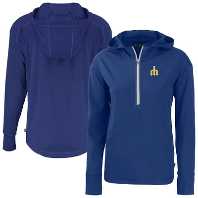 Women's Cutter & Buck Navy Seattle Mariners Daybreak Eco Recycled Half-Zip Hoodie
