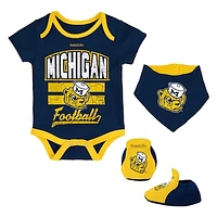 Newborn & Infant Mitchell Ness Navy Michigan Wolverines 3-Pack Bodysuit, Bib and Bootie Set