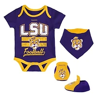 Newborn & Infant Mitchell Ness Purple LSU Tigers 3-Pack Bodysuit, Bib and Bootie Set