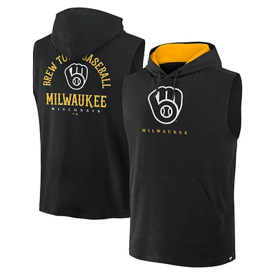 Men's Fanatics Black Milwaukee Brewers Fire Speed Sleeveless Pullover Hoodie