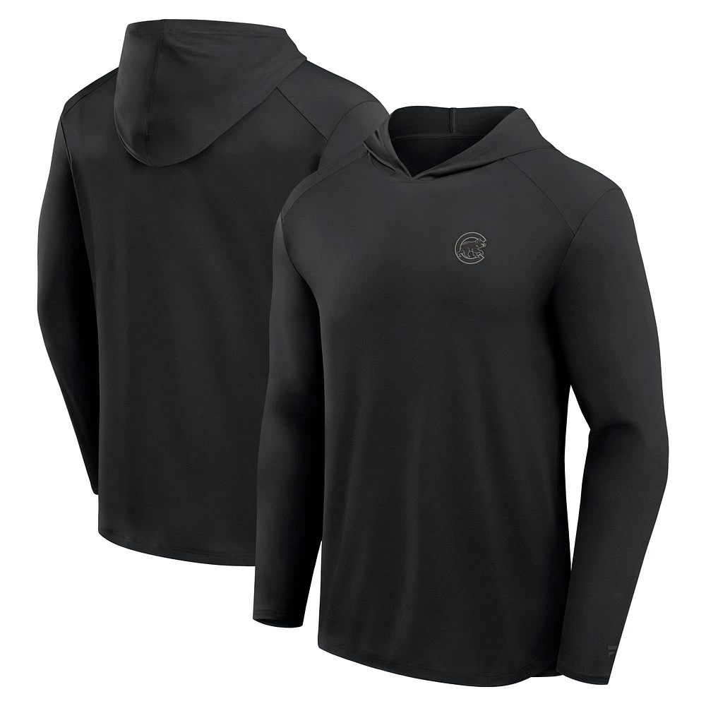 Men's Fanatics Black Chicago Cubs Front Office Power Mono Long Sleeve Hoodie T-Shirt