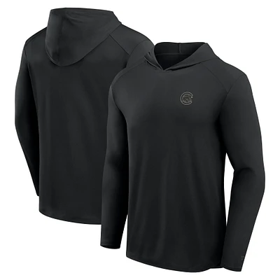 Men's Fanatics Black Chicago Cubs Front Office Power Mono Long Sleeve Hoodie T-Shirt