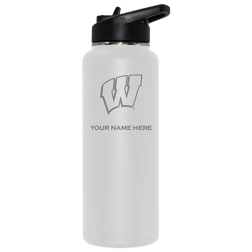 The Memory Company White Wisconsin Badgers 34oz. Personalized Team Logo Direct Print Quencher Bottle