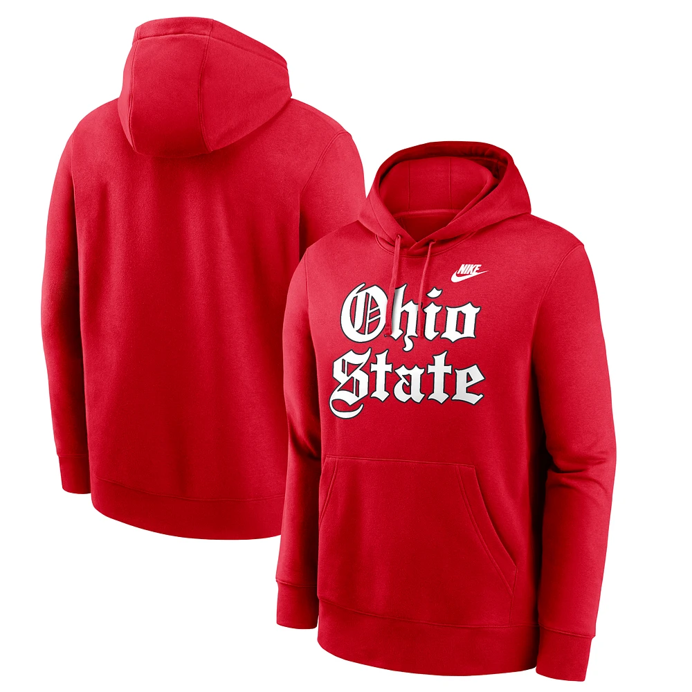 Men's Nike Scarlet Ohio State Buckeyes Old English Fleece Pullover Hoodie