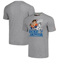 Men's Homage John Elway Heather Gray Denver Broncos Caricature Retired Player Tri-Blend T-Shirt