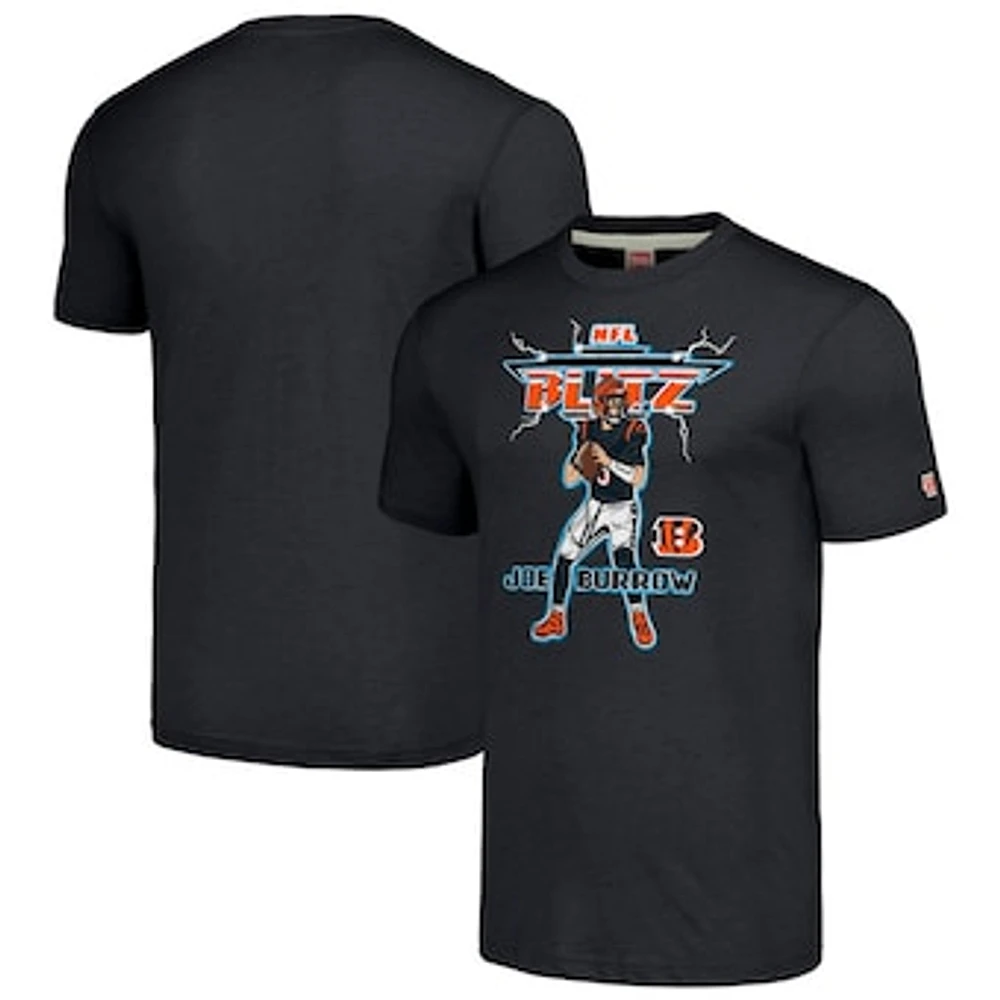 Men's Homage Joe Burrow Charcoal Cincinnati Bengals NFL Blitz Player Tri-Blend T-Shirt