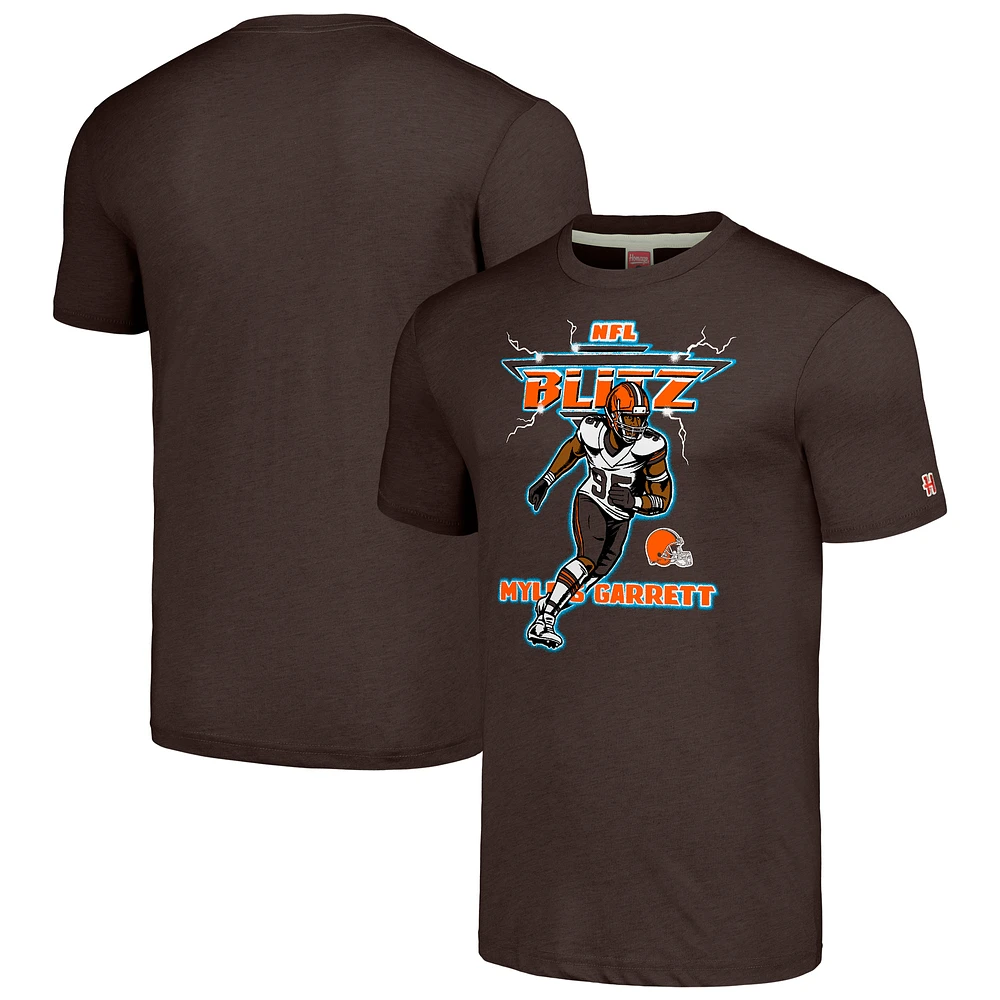 Men's Homage Myles Garrett Brown Cleveland Browns NFL Blitz Player Tri-Blend T-Shirt